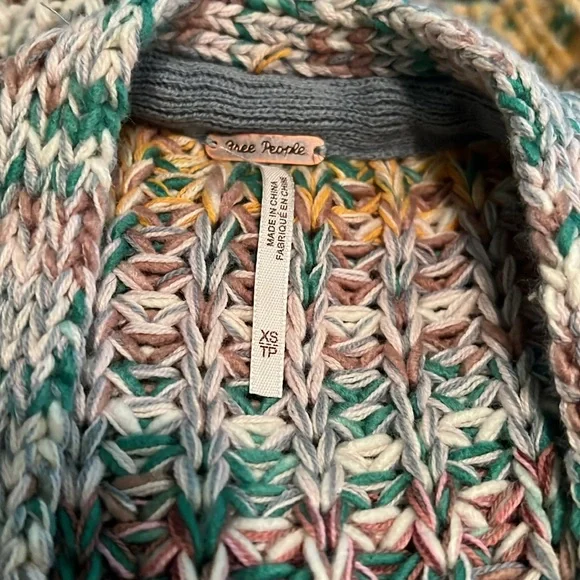 NWT Free People Dreaming Again Open Front Chunky Knit Cardigan Mountain Breeze